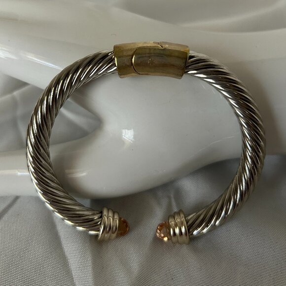Chunky Silver & Gold Tone Twisted Cuff Bracelet - Picture 2 of 6